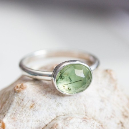 Rutilated green prehnite ring, Sterling Silver, One of a kind