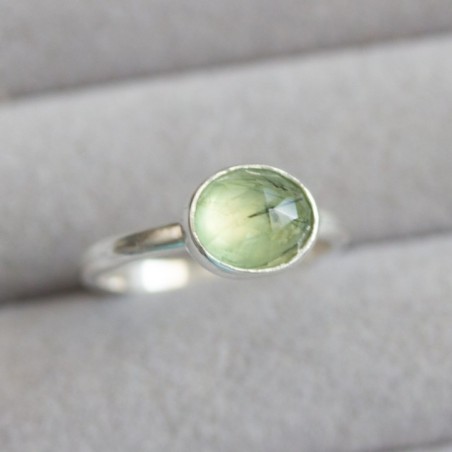 Rutilated green prehnite ring, Sterling Silver, One of a kind