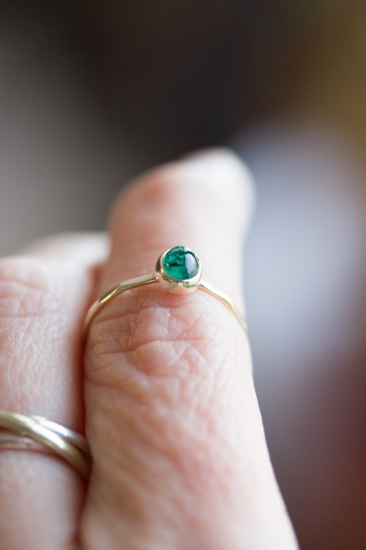 Natural emerald ring - stackable ring with oval emerald cabochon Natural emerald ring - stackable ring with oval emerald cabochon