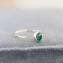 Natural emerald ring - stackable ring with oval emerald cabochon