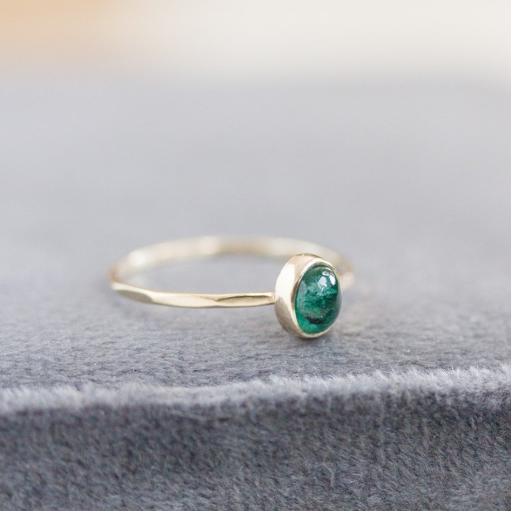 Natural emerald ring - stackable ring with oval emerald cabochon Natural emerald ring - stackable ring with oval emerald cabochon