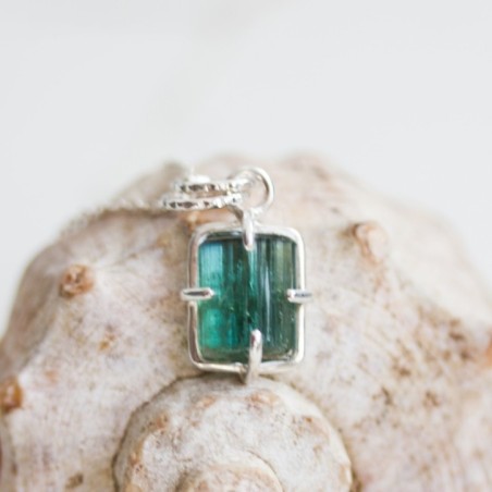 Raw Blue Tourmaline necklace, sterling silver