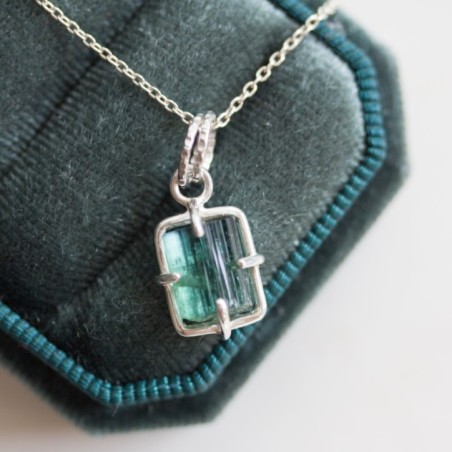 Raw Blue Tourmaline necklace, sterling silver