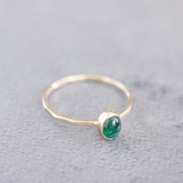 Natural emerald ring - stackable ring with oval emerald cabochon