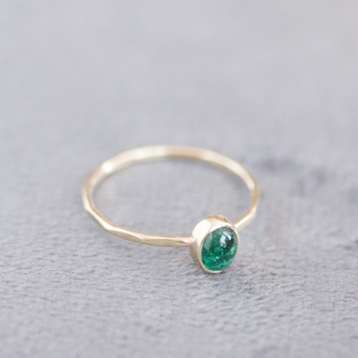 Natural emerald ring - stackable ring with oval emerald cabochon Natural emerald ring - stackable ring with oval emerald cabochon