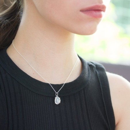 Freeform Rainbow moonstone necklace, sterling silver