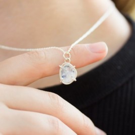 Freeform Rainbow moonstone necklace, sterling silver