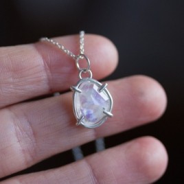 Freeform Rainbow moonstone necklace, sterling silver