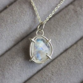 Freeform Rainbow moonstone necklace, sterling silver