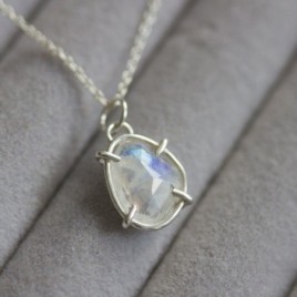 Freeform Rainbow moonstone necklace, sterling silver