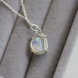 Freeform Rainbow moonstone necklace, sterling silver