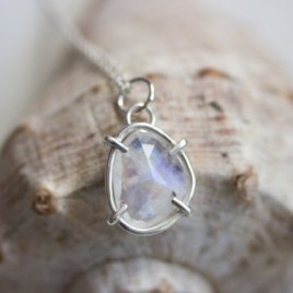 Freeform Rainbow moonstone necklace, sterling silver