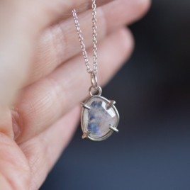 Freeform Rainbow moonstone necklace, sterling silver
