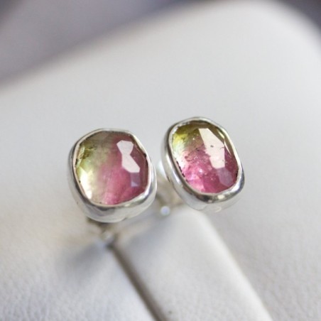 Mismatched watermelon Tourmaline stud earrings, sterling silver