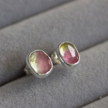 Mismatched watermelon Tourmaline stud earrings, sterling silver