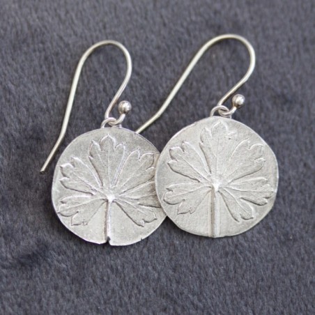 Nature inspired dangle earrings with Pelargonium leaf impressions