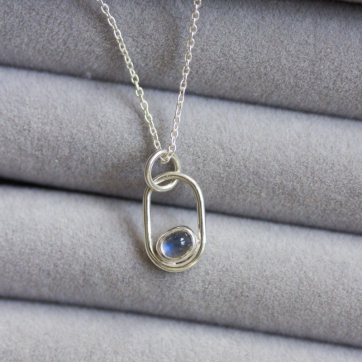 Rainbow moonstone necklace, sterling silver