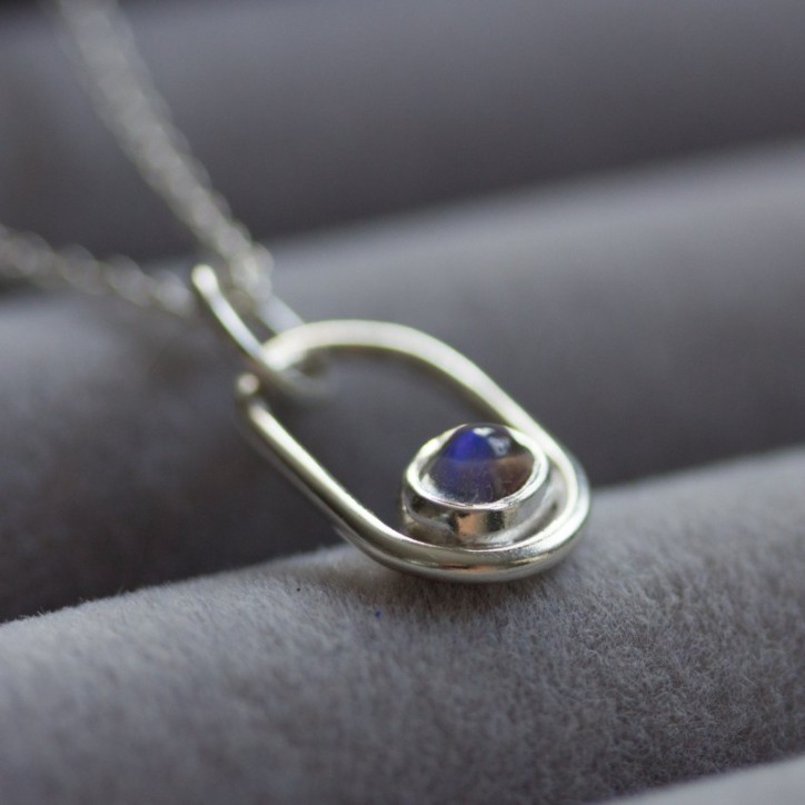 Rainbow moonstone necklace, sterling silver