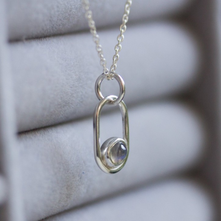 Rainbow moonstone necklace, sterling silver