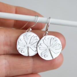 Nature inspired dangle earrings with Pelargonium leaf impressions