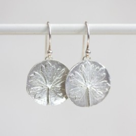 Nature inspired dangle earrings with Pelargonium leaf impressions