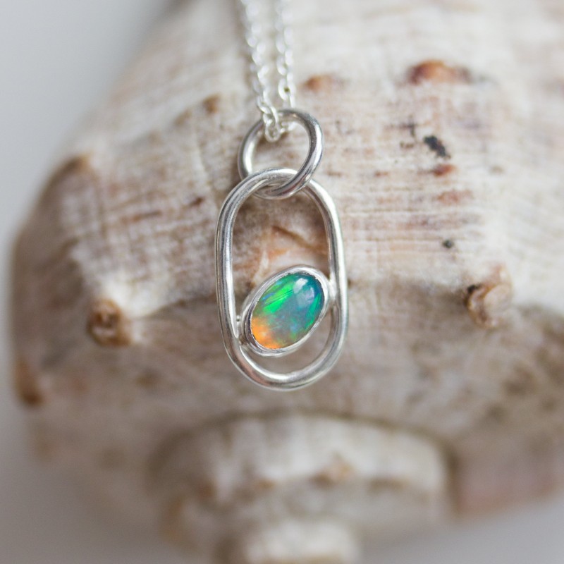 Opal necklace, sterling silver, October birthstone