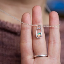 Opal necklace, sterling silver, October birthstone