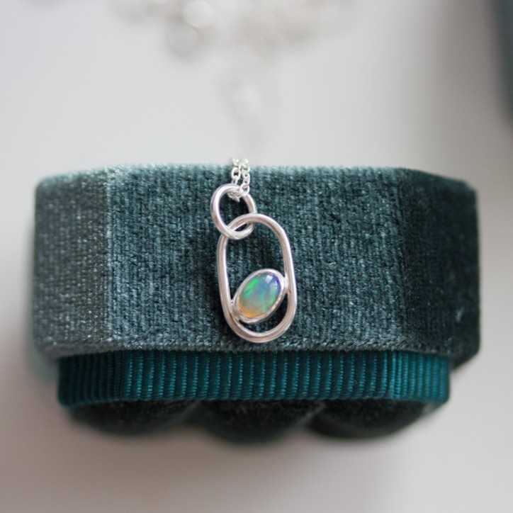 Opal necklace, sterling silver, October birthstone