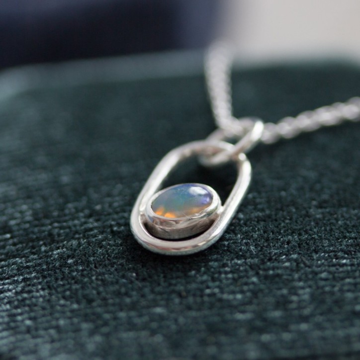 Opal necklace, sterling silver, October birthstone