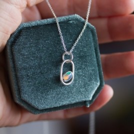 Opal necklace, sterling silver, October birthstone