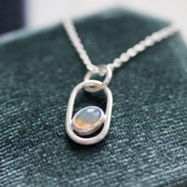 Opal necklace, sterling silver, October birthstone