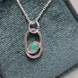 Opal necklace, sterling silver, October birthstone
