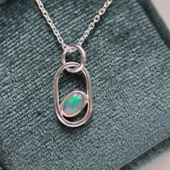 Opal necklace, sterling silver, October birthstone