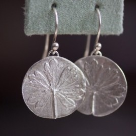 Nature inspired dangle earrings with Pelargonium leaf impressions