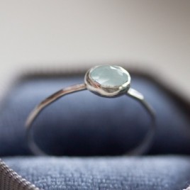 Oval Aquamarine ring - skinny stackable ring