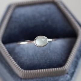 Oval Aquamarine ring - skinny stackable ring