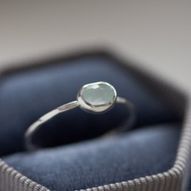 Oval Aquamarine ring - skinny stackable ring