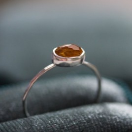 Oval Citrine ring - skinny stackable ring with rose cut Citrine stone