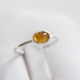 Oval Citrine ring - skinny stackable ring with rose cut Citrine stone