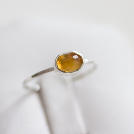 Oval Citrine ring - skinny stackable ring with rose cut Citrine stone