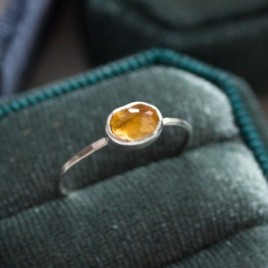 Oval Citrine ring - skinny stackable ring with rose cut Citrine stone