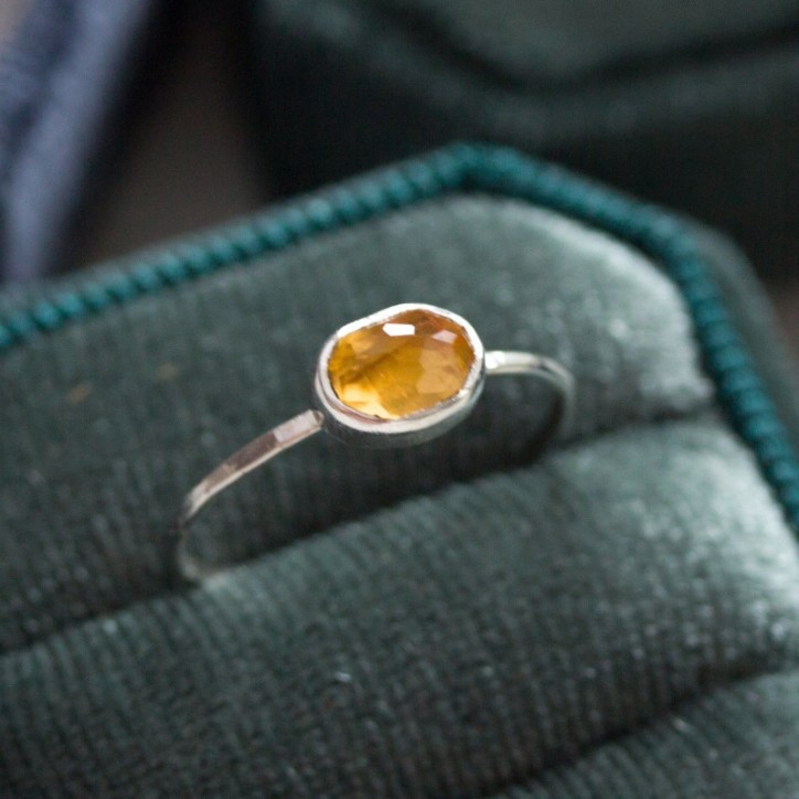 Oval Citrine ring - skinny stackable ring with rose cut Citrine stone Oval Citrine ring - skinny stackable ring with rose cut Citrine stone
