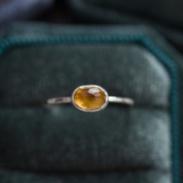Oval Citrine ring - skinny stackable ring with rose cut Citrine stone