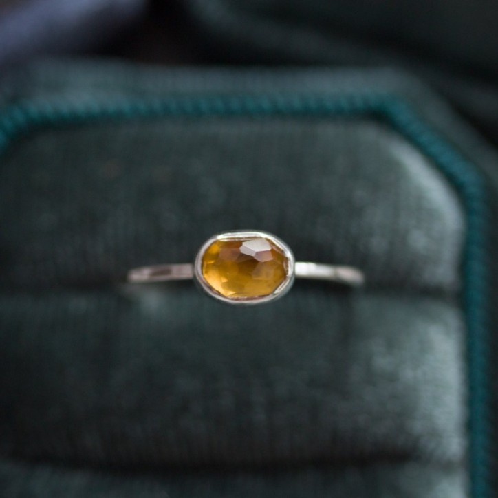Oval Citrine ring - skinny stackable ring with rose cut Citrine stone Oval Citrine ring - skinny stackable ring with rose cut Citrine stone
