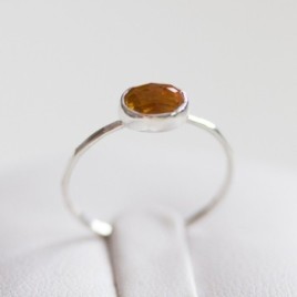 Oval Citrine ring - skinny stackable ring with rose cut Citrine stone