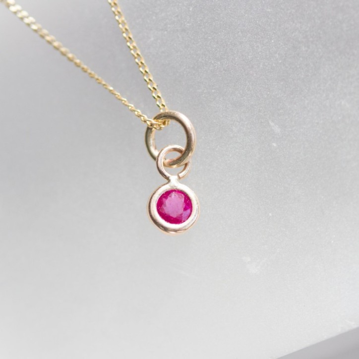 Tiny Ruby necklace - delicate gold necklace with faceted Ruby