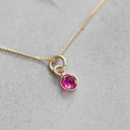 Tiny Ruby necklace - delicate gold necklace with faceted Ruby