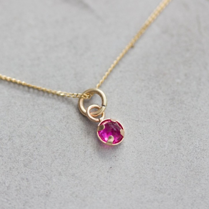 Tiny Ruby necklace - delicate gold necklace with faceted Ruby
