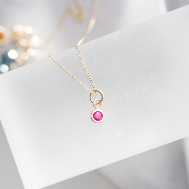 Tiny Ruby necklace - delicate gold necklace with faceted Ruby