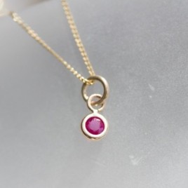 Tiny Ruby necklace - delicate gold necklace with faceted Ruby
